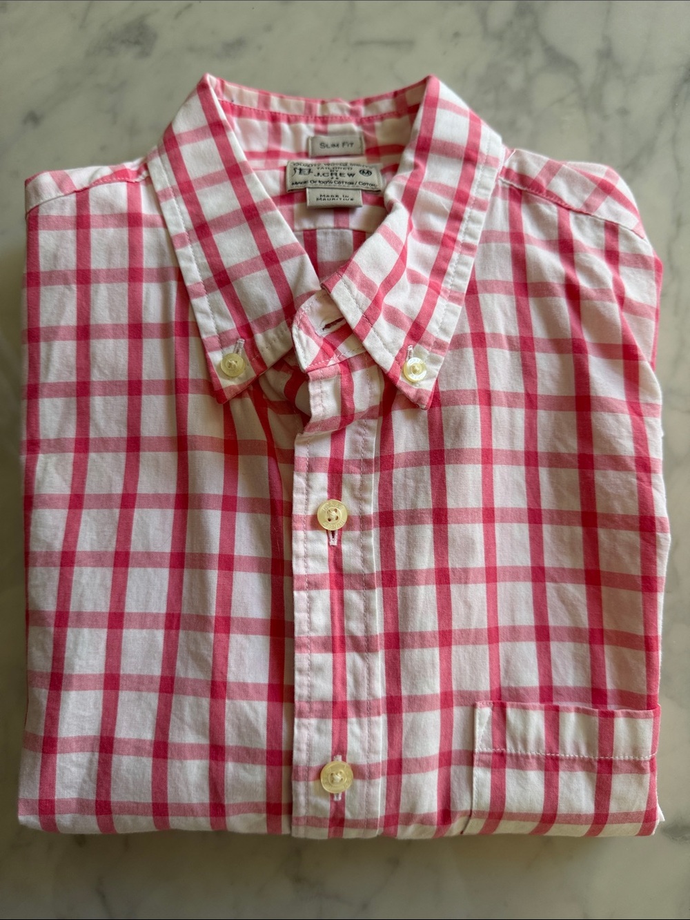 J. Crew Men's White and Pink Check Button-Down Shirt